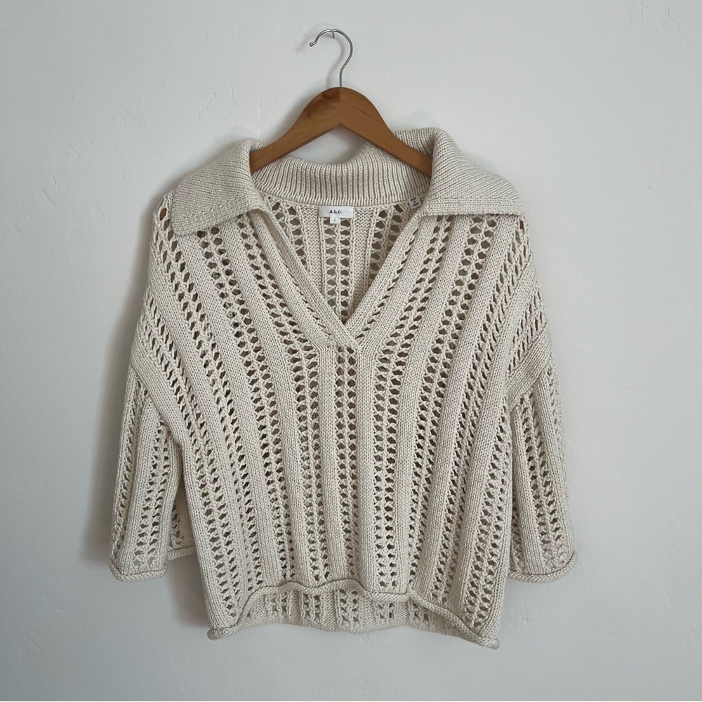 A.L.C. Emil Cropped Open-Knit Cotton Sweater - Picture 3 of 6